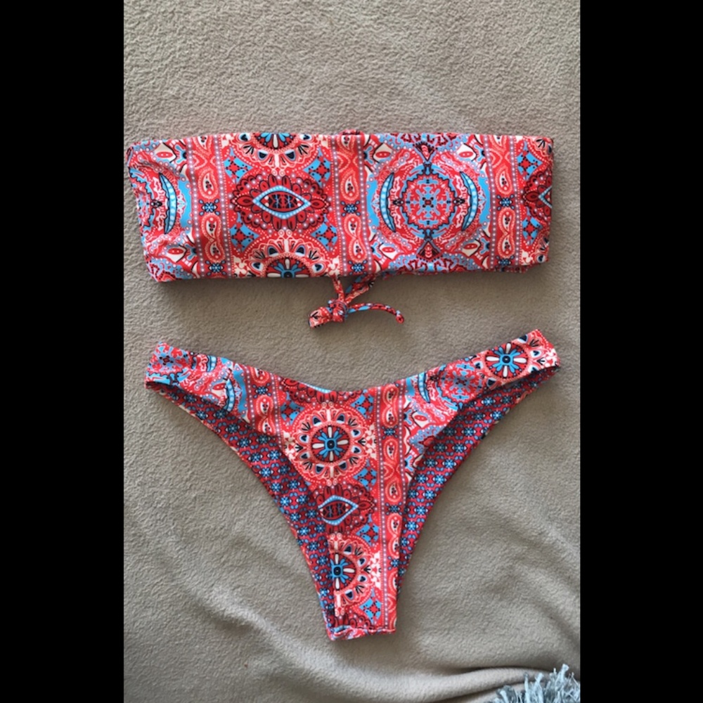 Multi-coloured Bandeau Bikini
